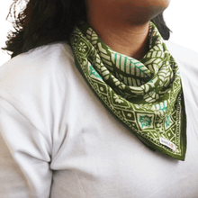 Load image into Gallery viewer, Batik Bandana, Coffee leaf green, lightweight 100% cotton soft, hand dyed hand printed