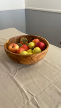 Load image into Gallery viewer, Large Teak Wood Big Carving Salad Bowl with Bottom Carving, Handcarved in Indonesia