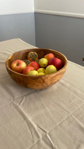 Large Teak Wood Big Carving Salad Bowl with Bottom Carving, Handcarved in Indonesia