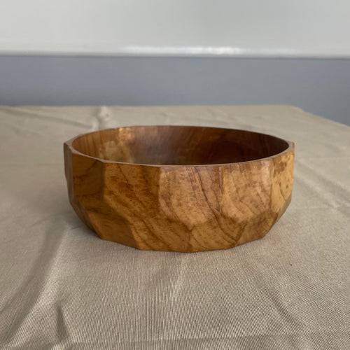 Suar Wood Small Bowl with Caving, Hand Turned by Indonesian Artisans