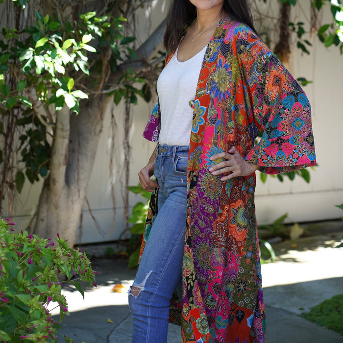 Handmade Thick Quilted Printed Batik Robe/ Kimono - Cotton