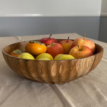 Load image into Gallery viewer, Medium Suar Wood Fruit Bowl, Handcarved in Indonesia, Flat Wooden Bowl