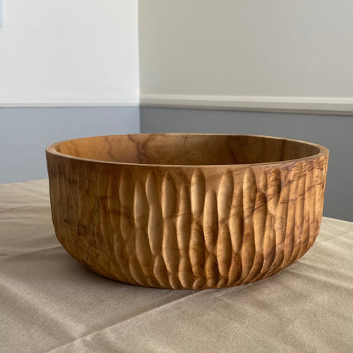 Large Teak Wood Big Carving Salad Bowl with Top Carving, Handcarved in Indonesia