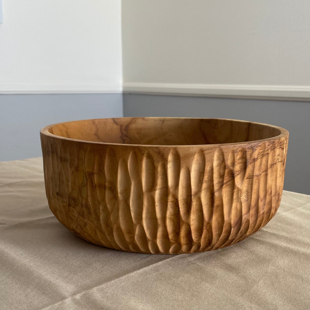 Large Teak Wood Big Carving Salad Bowl with Top Carving, Handcarved in Indonesia