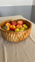Load image into Gallery viewer, Large Teak Wood Big Carving Salad Bowl with Carvings on the Side, Handcarved in Indonesia