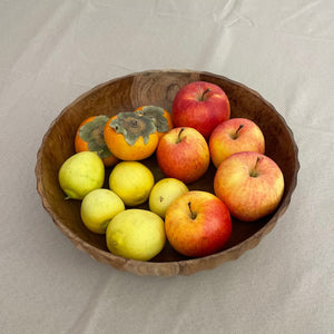 Medium Suar Wood Fruit Bowl, Handcarved in Indonesia, Flat Wooden Bowl