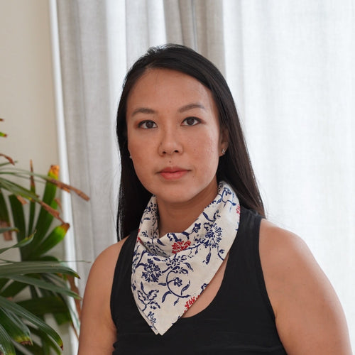 Batik Bandana - Red & Blue Flowers, Hand-dyed handmade batik