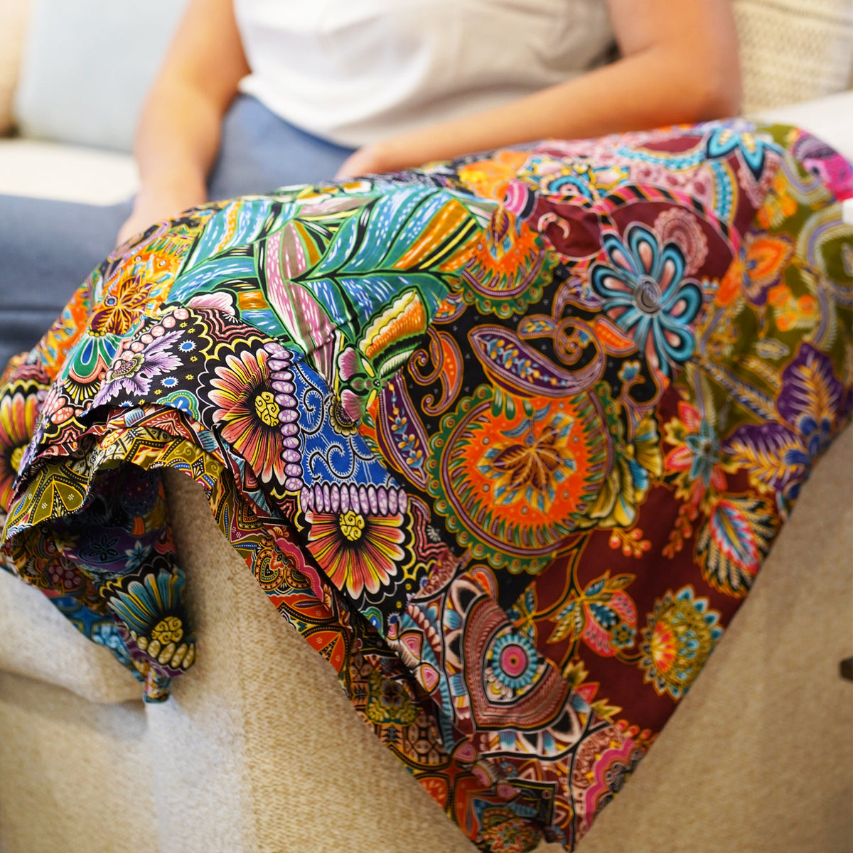Handmade reversible quilt patchwork blanket throw, upcycled