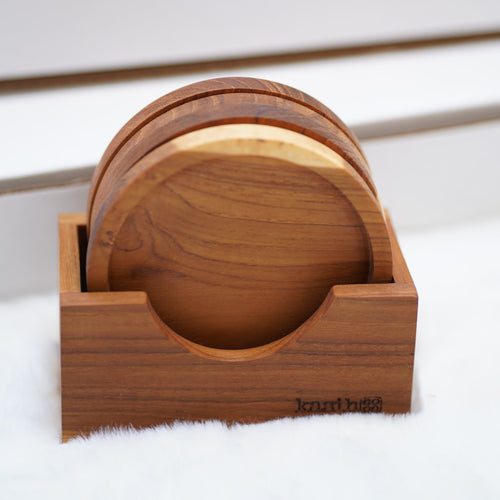 Handmade Teak Wood Coaster Set of Four