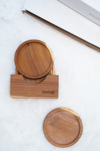 Handmade Teak Wood Coaster Set of Four