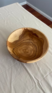 Large Teak Wood Big Carving Salad Bowl with Top Carving, Handcarved in Indonesia