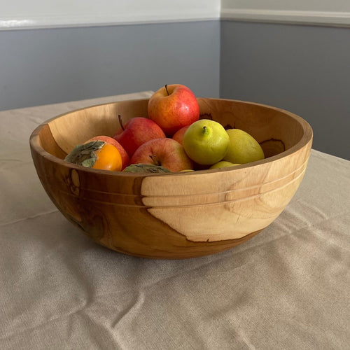 Large Teak Wood Big Carving Salad Bowl with Top Carving, Handcarved in Indonesia