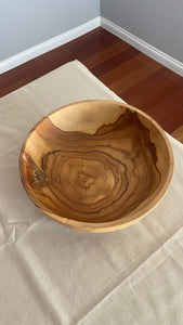 Large Teak Wood Big Carving Salad Bowl with Top Carving, Handcarved in Indonesia