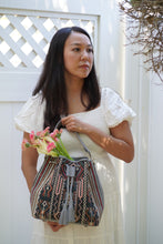 Load image into Gallery viewer, Handwoven Ikat Natural Dye Bag and Leather in Multi Color and Gray Leather