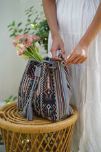 Load image into Gallery viewer, Handwoven Ikat Natural Dye Bag and Leather in Multi Color and Gray Leather