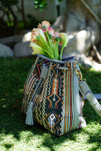 Load image into Gallery viewer, Handwoven Ikat Natural Dye Bag and Leather in Multi Color and Gray Leather