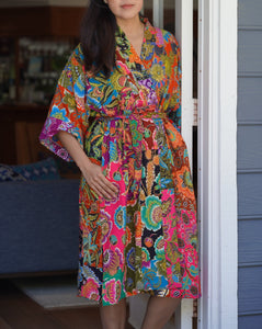 PREORDER for November 2023 Handmade Quilted Printed Batik Robe/ Kimono - Cotton