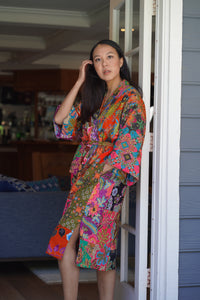 Handmade Thick Quilted Printed Batik Robe/ Kimono - Cotton