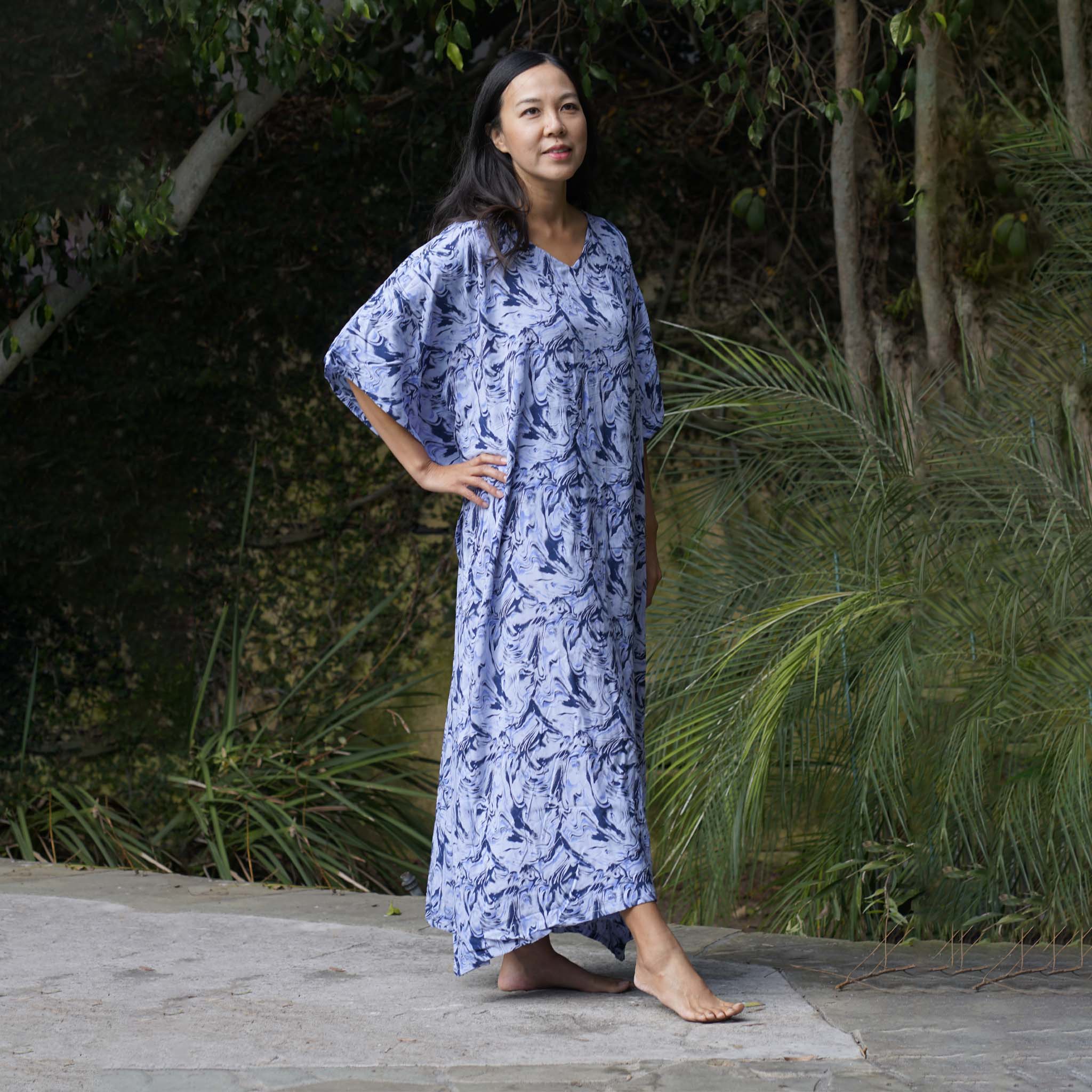 Kaftan Dress Rayon Blue Marble Lightweight – Kasih Co-op