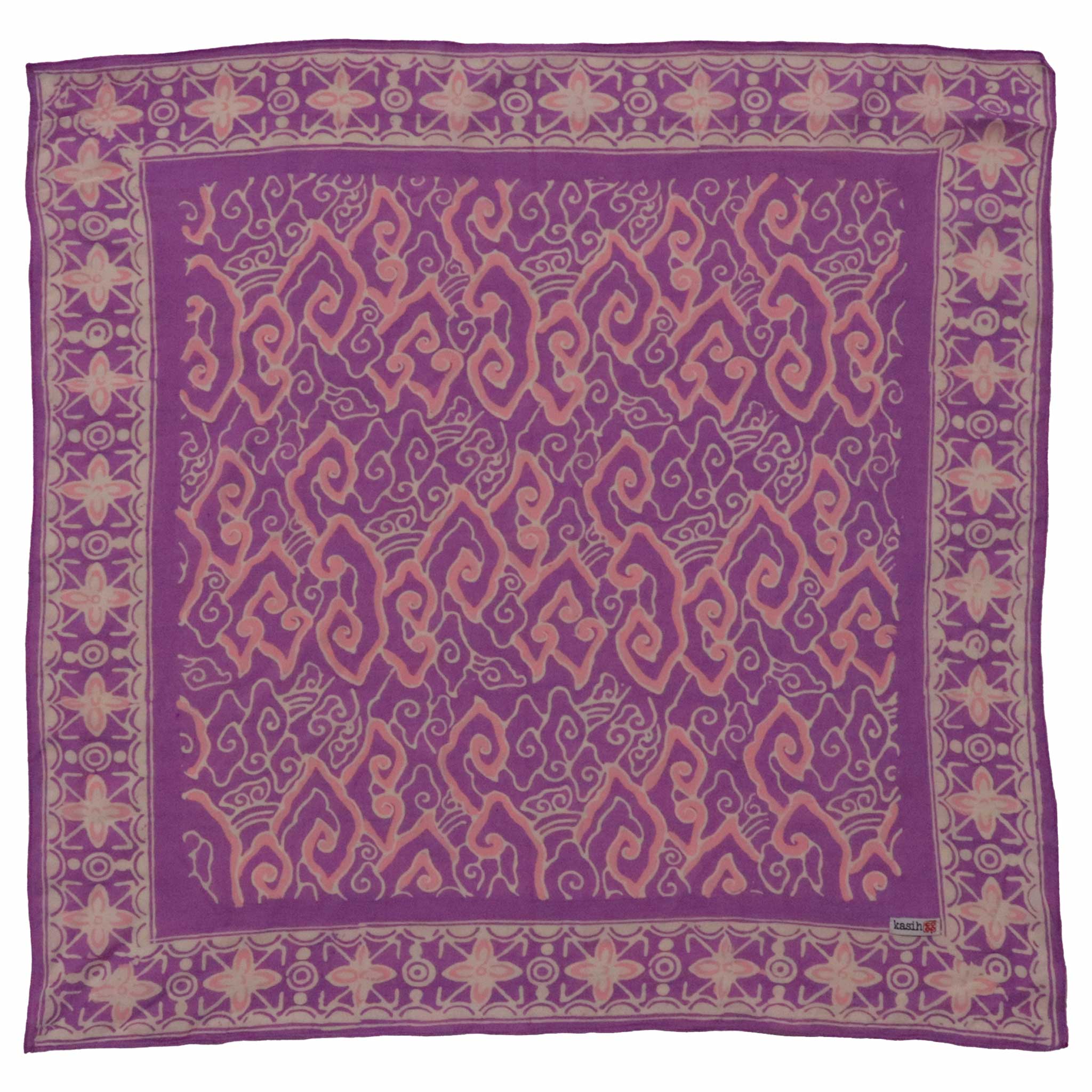 Purple batik bandana Pink with intricate pink patterns on a white background