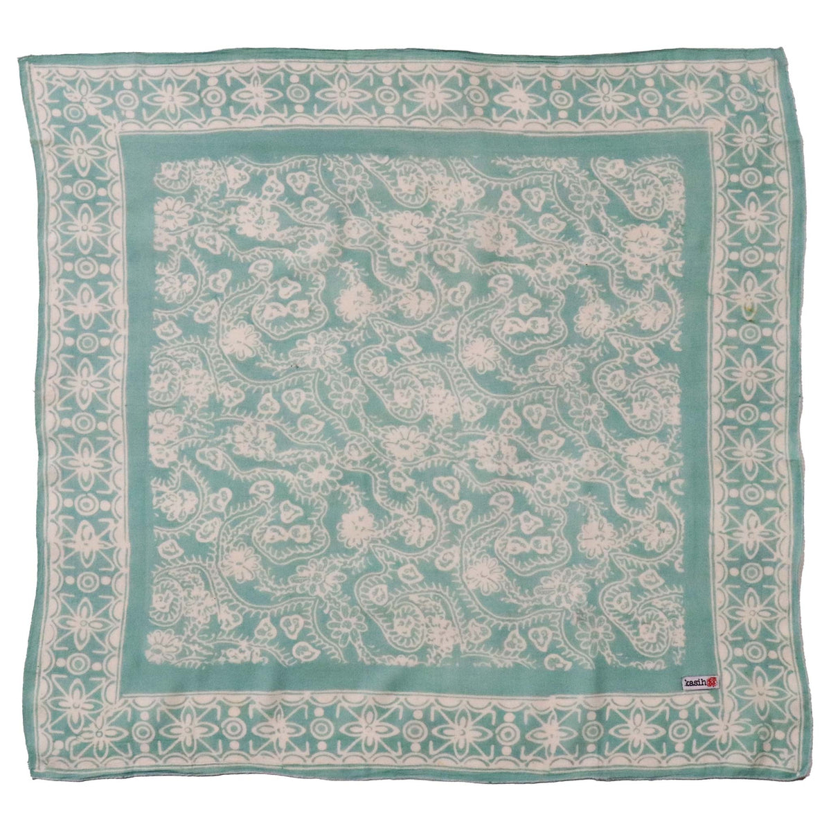 Turquoise Machete and Flower Petals batik bandana in 100% soft cotton by Kasih Co-op
