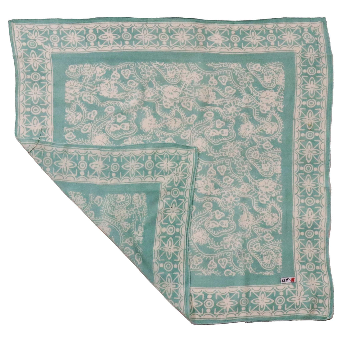 Hand-dyed turquoise batik cotton bandana, Machete and Flower Petals pattern