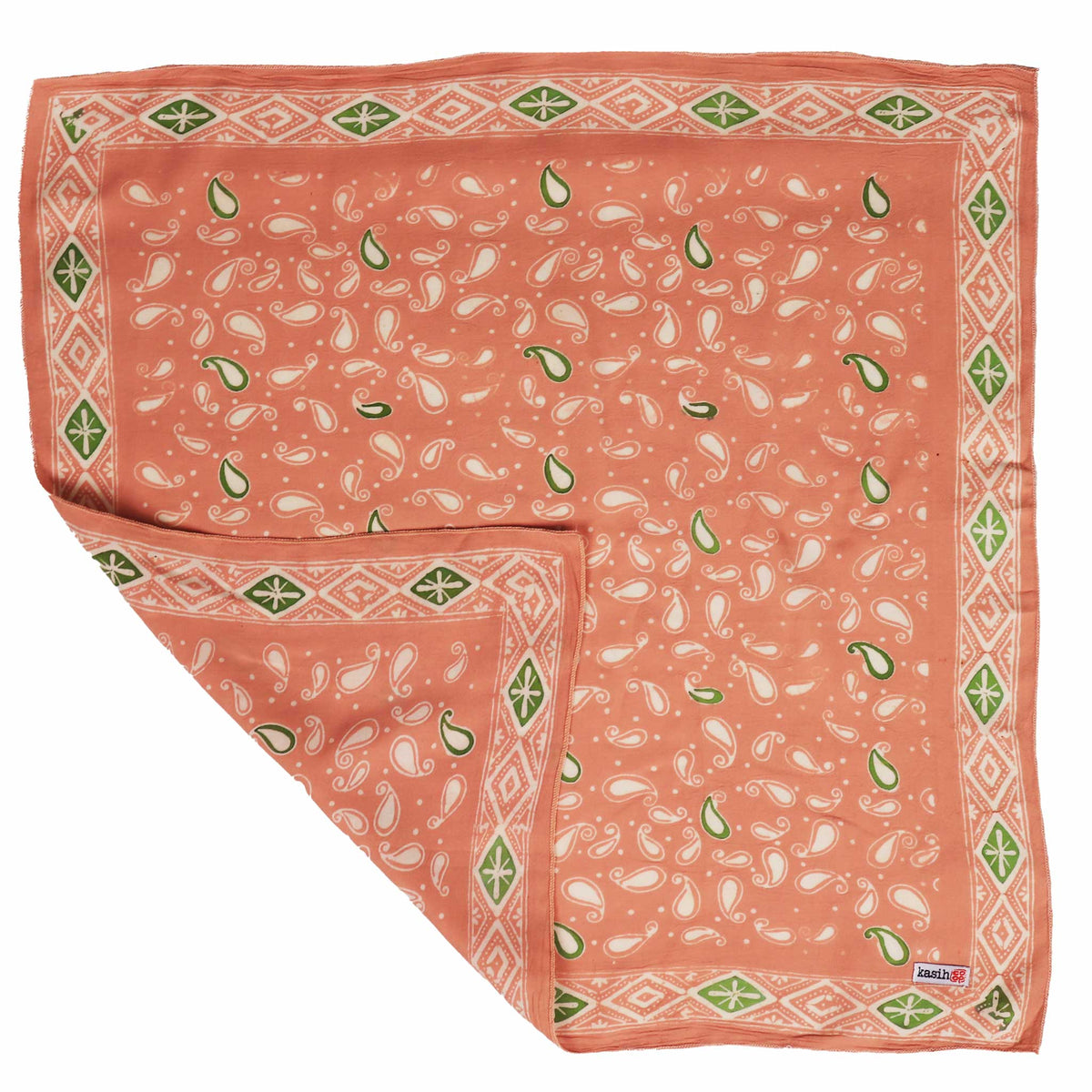 Peach and Green batik cotton bandana
