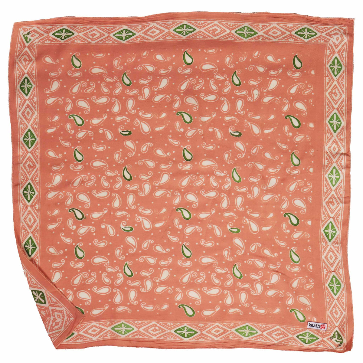 Peach and Green batik cotton bandana