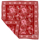 Red and pink patterned 100% Cotton batik bandana with floral and geometric designs on a white background