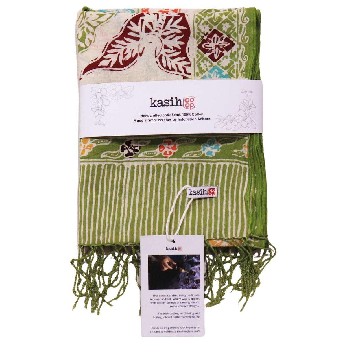 Tropical Tapestry green batik cotton scarf