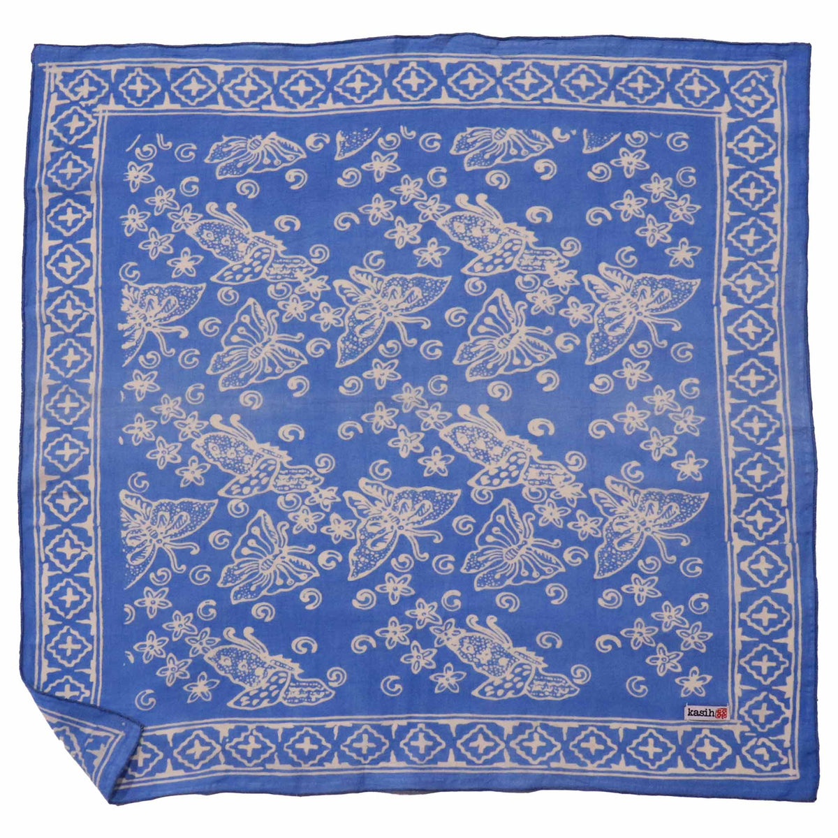 Azure Butterflies batik cotton bandana, blue periwinkle
