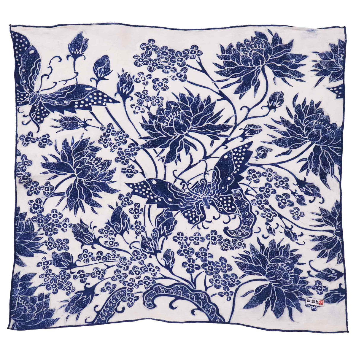 Lotus Blossom in indigo white batik cotton bandana