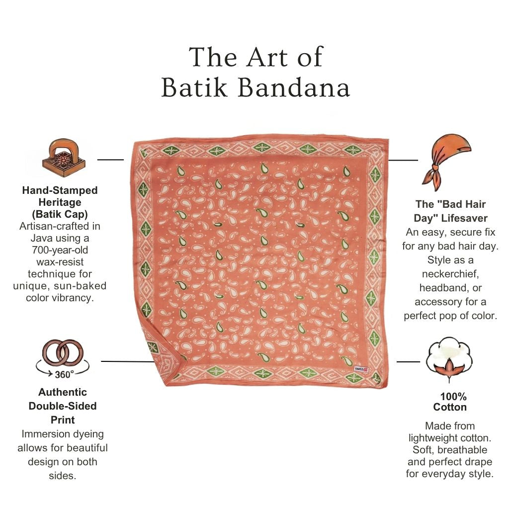 Peach and Green batik cotton bandana