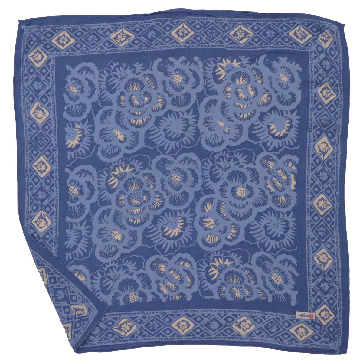 Batik Bandana Blue Roses, Lightweight 100% cotton, Hand Dyed Hand Pain ...