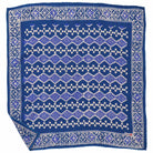 Blue diamond bandana with white geometric pattern on a white background