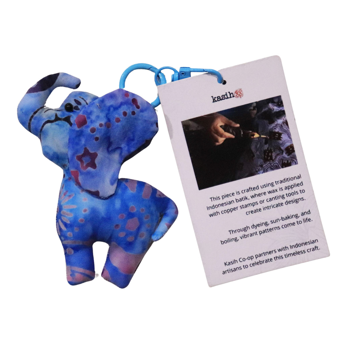 Elephant-shaped batik keychain charm, handmade
