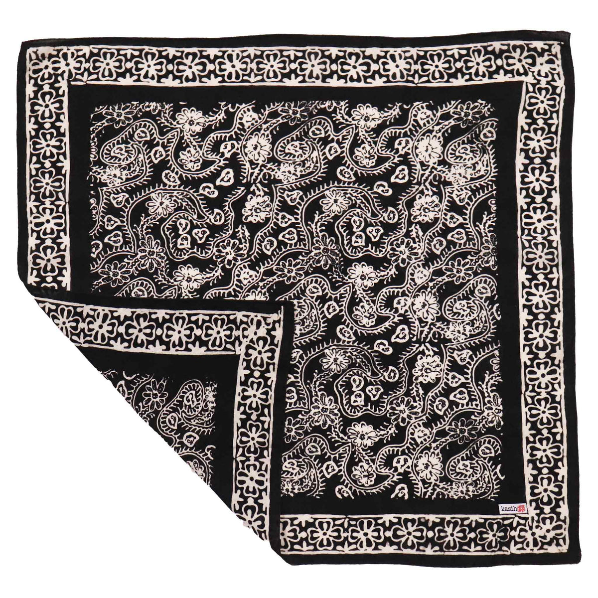 Machete and Flower Petals, in Black and White batik cotton bandana