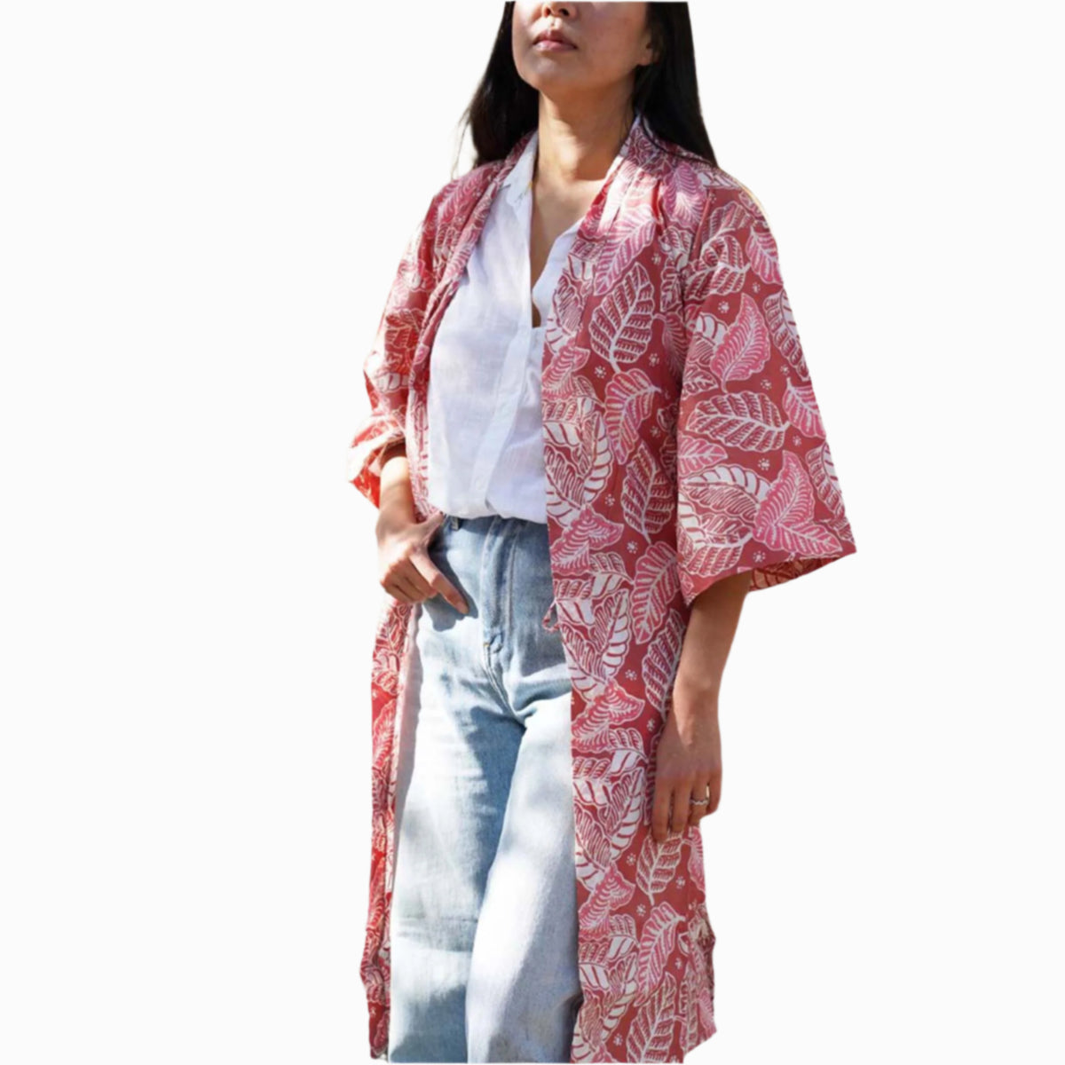 Pink Batik Robe Hand Dyed Batik Robe Kimono, 100% Cotton, Pink Peach, Leafy Paradise ...