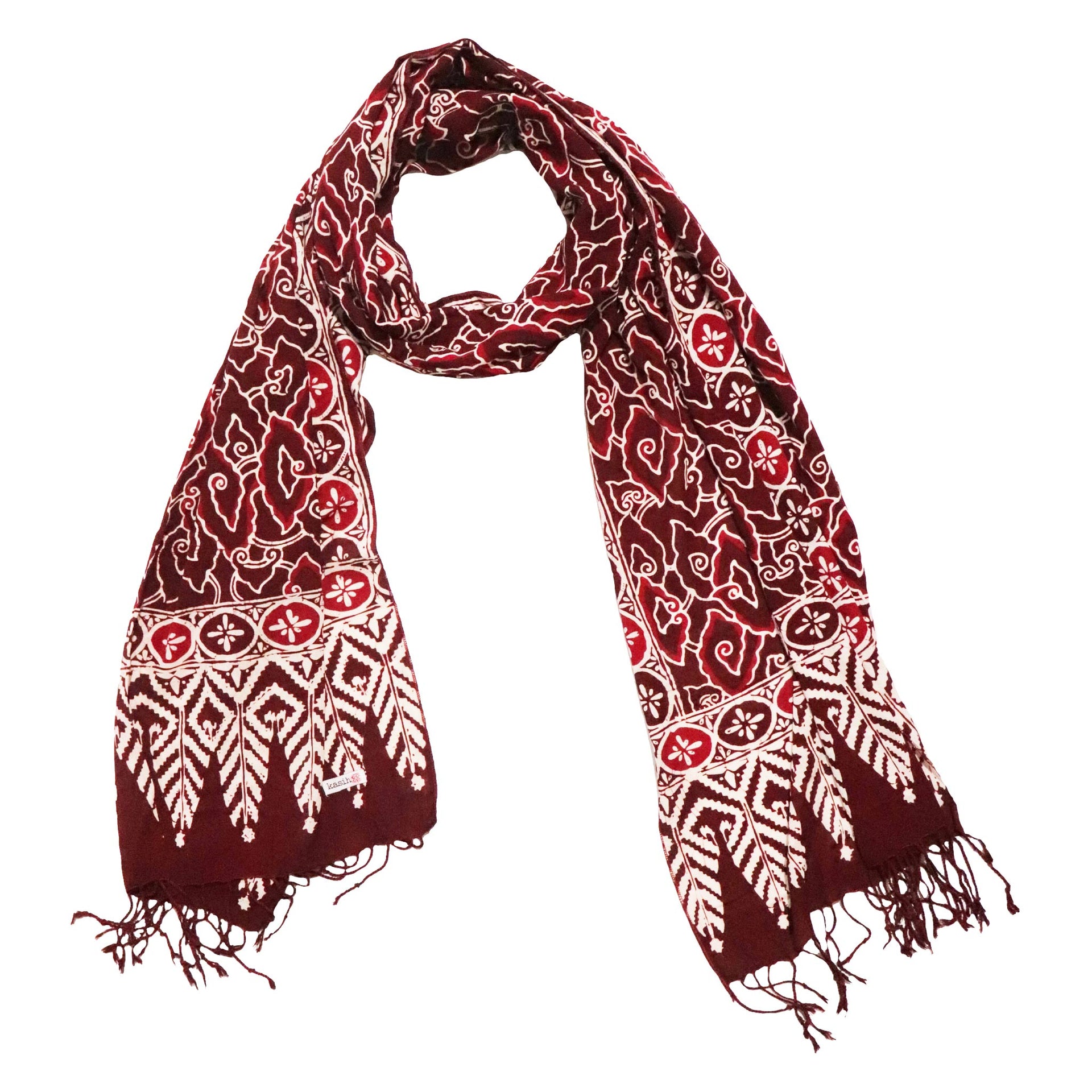 Hand Dyed Batik Scarf Cotton Red Storm, Lightweight 100% Soft