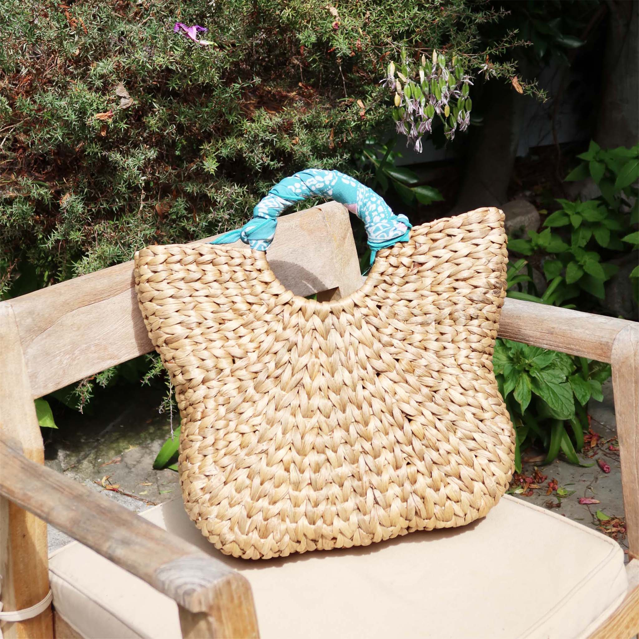 Handbag Water Hyacinth Butterfly Shape Medium Size Handwoven Natural Kasih Co op