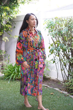 Load image into Gallery viewer, Handmade Long Mid Calf Thick Quilted Printed Batik Robe/ Kimono - Cotton