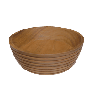 Suar Wood Small Bowl with Caving with All Around Carvings, Hand Turned by Indonesian Artisans
