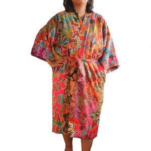 Handmade Thick Quilted Printed Batik Robe/ Kimono - Cotton