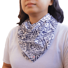 Load image into Gallery viewer, Batik Bandana - blue Navy, thick 100% cotton, hand dyed hand printed, wax and dye