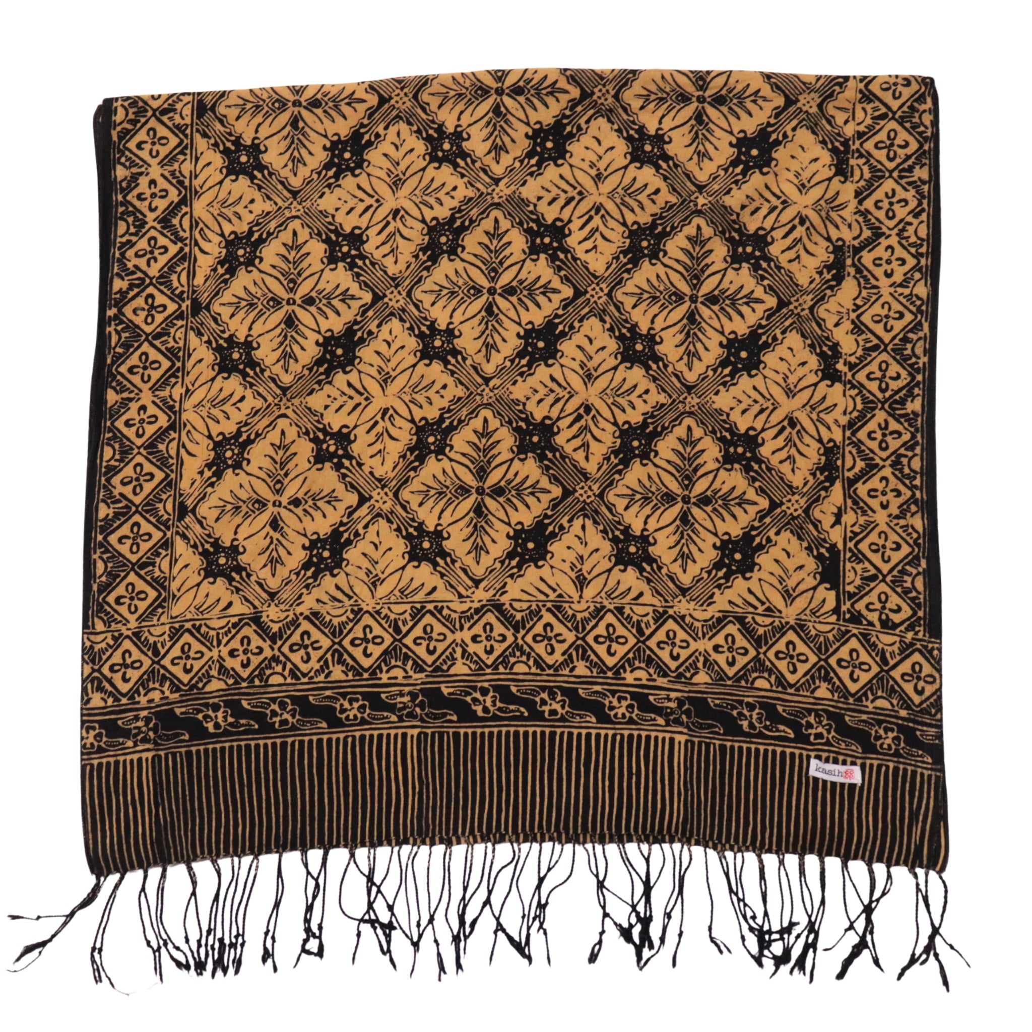 Hand Dyed Batik Scarf - Cotton - Black Brown Harvest, Lightweight