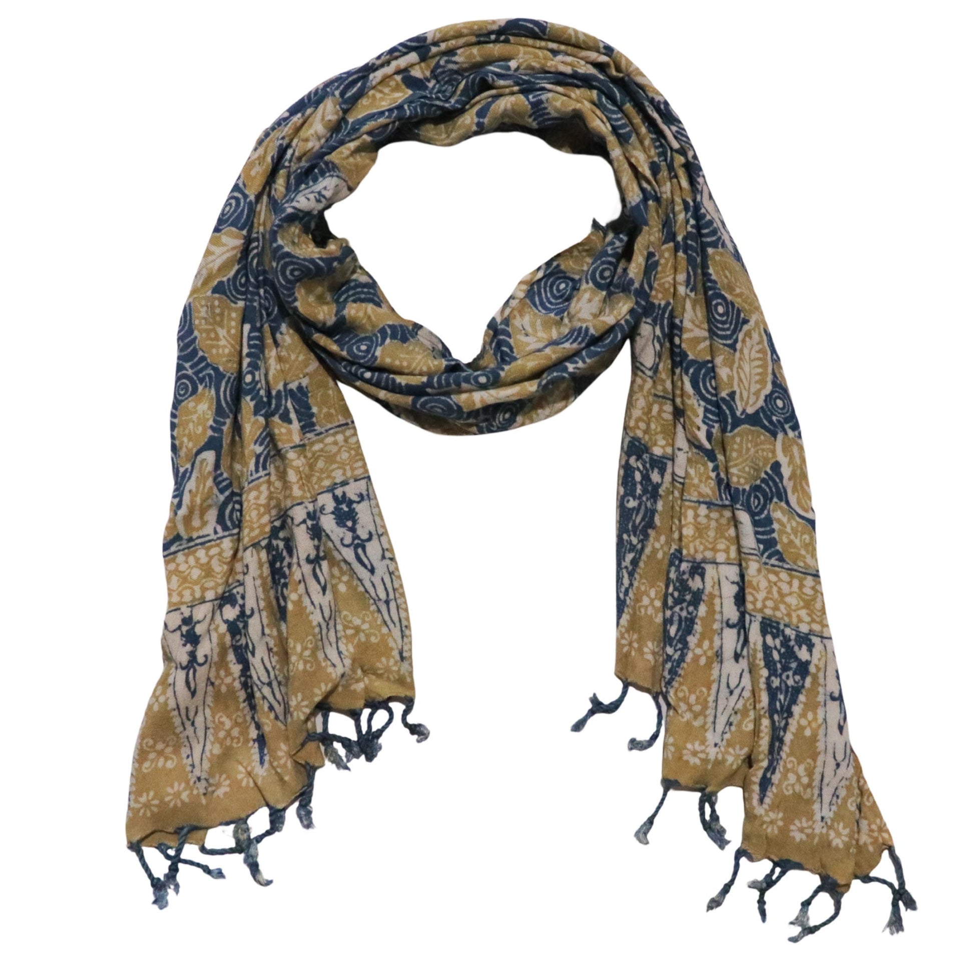 Hand Dyed Batik Scarf Cotton Blue Butterfly, Lightweight 100