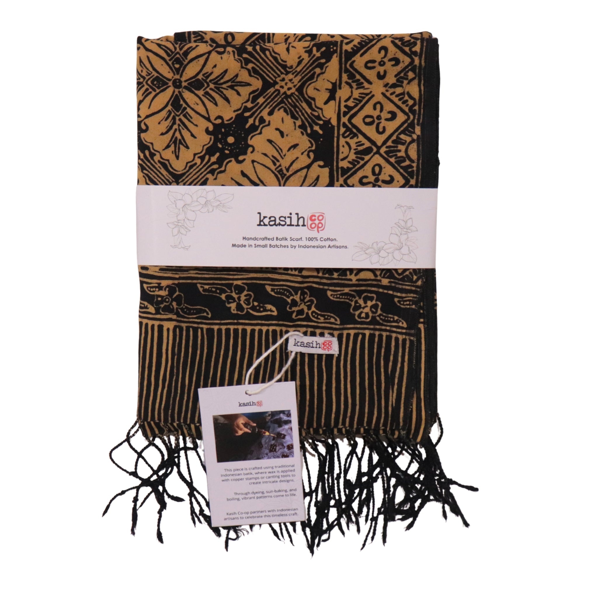 Hand Dyed Batik Scarf - Cotton - Black Brown Harvest, Lightweight