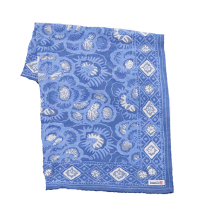 Batik Bandana Blue Roses, Lightweight 100% cotton, hand dyed hand printed, wax and dye method