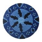 Blue patchwork circle wall hanging fabric art, hand sewn
