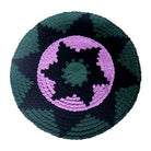 Blue patchwork circle wall hanging fabric art, hand sewn